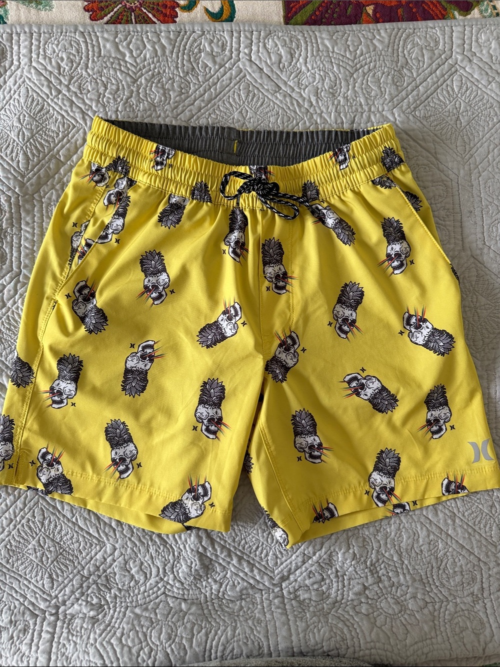 Hurley Yellow Skull-Print Board Shorts